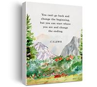 Positive Wall Art Canvas Print Inspirational You Can't Go Back and Change the Beginning Quote Poster Framed Artwork Watercolor Literary Painting for Home Wall & Tabletop Decor