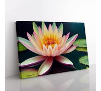 Positive Water Lily Flower Canvas Wall Art Print Ready to Hang, Framed Picture for Living Room Bedroom Home Office Décor, 50x35 cm (20x14 Inch)