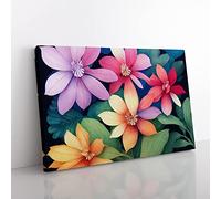 Positive Watercolour Flowers Canvas Wall Art Print Ready to Hang, Framed Picture for Living Room Bedroom Home Office Décor, 76x50 cm (30x20 Inch)