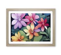 Positive Watercolour Flowers H1022 Framed Print for Living Room Bedroom Home Office Décor, Wall Art Picture Ready to Hang, Oak A2 Frame (64 x 46 cm)