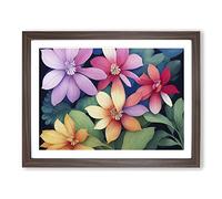 Positive Watercolour Flowers H1022 Framed Print for Living Room Bedroom Home Office Décor, Wall Art Picture Ready to Hang, Walnut A4 Frame (34 x 25 cm)