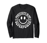 Positivity is My Superpower Retro Happy Face Smile Flower Long Sleeve T-Shirt