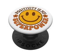 "Positivity Is My Superpower" Retro Happy Face Smile Flower PopSockets Adhesive PopGrip