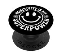 "Positivity Is My Superpower" Retro Happy Face Smile Flower PopSockets Adhesive PopGrip