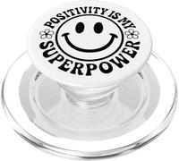 "Positivity Is My Superpower" Retro Happy Face Smile Flower PopSockets PopGrip for MagSafe