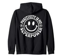 "Positivity Is My Superpower" Retro Happy Face Smile Flower Zip Hoodie