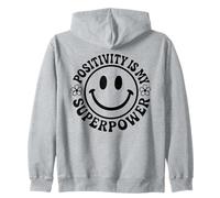 "Positivity Is My Superpower" Retro Happy Face Smile Flower Zip Hoodie