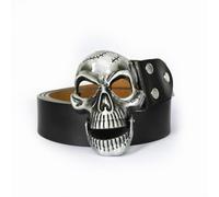 POSKLA Fashion Men Skull Head Leather Buckle Belt Waist Band Jeans Decorative Punk Belt Black,Gift as Fathers' Day, Mounth Movable Skull, Large