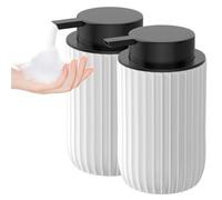 POSOSTO Ceramic Foaming Hand Soap Dispenser 2Pack，12 oz Bathroom Soap Dispensers， Lotion Dispenser for Kitchen, Refillable Matte Streaks Soap Dispenser with Large Pump (White-2Pack)