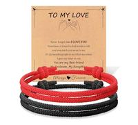Posoto 2 Pieces Matching Couple Bracelets - Good Luck Bracelet for Vows of Eternal Love, Long Distance Relationship & Valentine's Day Gift Bracelet for Boyfriend Girlfriend (red and black)