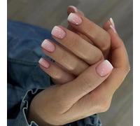 Posoto 24pcs French False Nails Pink White Tip Short Square Press on Nails Gradient Acrylic Full Cover Stick on Nails with Designs Elegant Touch Fake Nails Women Girls Nail Art Accessories