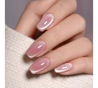 Posoto 24Pcs French Press on Nails - Short Square, Pink Gradient with Designs, Removable Acrylic Full Cover, Nail Art Accessories for Women & Girls