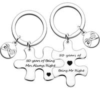 Posoto 2pcs 50th Wedding Anniversary Present for Couple - Golden Wedding Anniversary Present for Him and Her - Unique Puzzle Keyrings Set Keepsake for 50th Anniversary
