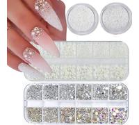 Posoto 4 Boxes Nail Art Rhinestones Pearl Crystals Beads Flatback Clear AB Nail Gems Half Round Design Diamonds Nail Accessories for DIY Craft Kit