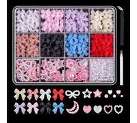 Posoto 500pcs 3D Nail Charms, Assorted Color Multi Shapes Mix Bow Nail Charms, Heart Star Moon Gems Charms Bowknot Rhinestones Nail Art Charms with Pickup Tool for Women Girls Nail DIY Accessories