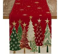 Posoto Christmas Table Runner 40x180 cm Red Modern Christmas Decorations With Christmas Trees and Snowflakes Xmas Table Runner, for Holidays, Dining Room Living kitchen Table Decorations