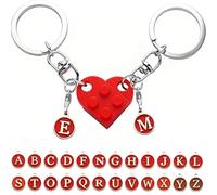 Posoto Couple Heart Keyring - Matching Brick Heart Keychain for Him and Her - 24 Replaceable Letters for DIY Customization - Great Gift for Anniversary, Valentine's Day or Birthday - 2-in-1 Interloc