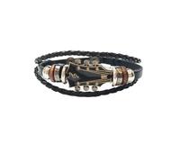 Posoto Guitar Bracelet Adjustable Wristbands Black Punk Retro Braided Leather Multi-Layer Alloy Music Goth Rock for Men Jewelry Accessory