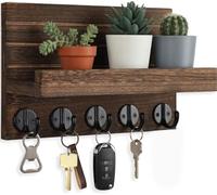 Posoto Key Holder for Wall, 9.8" Rustic Brown Mail Organiser, 5 Hooks