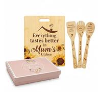 Posoto Mum Birthday Gifts - Recipe for a Special Mum Chopping Board Set with Engraved Spoons, Unique Gifts from Daughter, Ideal for Light Prep or Kitchen Display, Mother's Day, Christmas