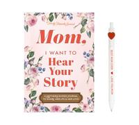 Posoto Mum's Life Story Journal with Engraved Heart Pen, Floral Hardcover Guided Memory Keepsake Book with 100+ Prompts, Premium Stationery Gift Set for Mother's Day, Birthday or Christmas