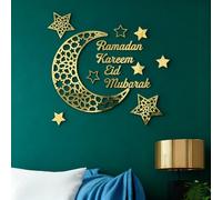 Posoto Ramadan Mubarak Decorations for Home Ramadhan Decoration Wall Stickers Eid Decor Moon Star Acrylic Walls Decals for Islamic Muslim Home (Gold)