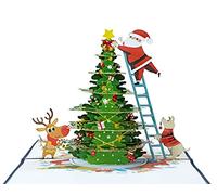 Posoto Santa Claus decorating Christmas Tree 3D Pop Up card.A Delightful holiday surprise greeting card gift for kids, friends, family and loved ones. For Christmas decor and parties.15cmx15cm