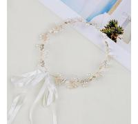 Posoto Wedding Hair Accessory for Women,1 PC Bridal Bridesmaid Pearl Crystal Floral Headband, Ribbon Hair Wreath,Hair Jewellery Accessory for Bride Bridesmaid Wedding Guest