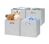 Posprica 13 x 13 Storage Cube Bins, Foldable Collapsible Fabric Storage Bins Box Linen Shelf Basket Cube Organizer for Closet with Leather Handles Woven Gray, 4 Pack