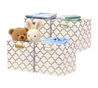 Posprica 13x13x13 Storage Cube Bins, Collapsible Storage Bins Fabric Storage Cubes Organizer Baskets Box Drawers for Shelves, Closet, Wardrobe, Bookshelf, Cabinet, Cream/Gold Lantern, 4 Pack