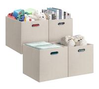 Posprica 13x15x13in Collapsible Storage Bins, Fabric Foldable Cube Storage Boxes, Decorative Storage Baskets Organizer for IKEA Kallax, Shelves, Closet, Clothes, Toy, Set of 4-Beige