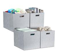 Posprica 13x15x13in Collapsible Storage Bins, Fabric Foldable Cube Storage Boxes, Decorative Storage Baskets Organizer for IKEA Kallax, Shelves, Closet, Clothes, Toy, Set of 4-Grey