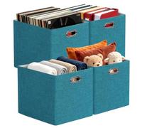Posprica 3X Thicker Collapsible Storage Bins,13×15x13 Foldable Storage Cube Boxes Fabric Drawer for Closet Shelf Cabinet Bookcase, set of 4 (Bright Green)