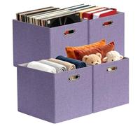 Posprica 3X Thicker Collapsible Storage Bins,13×15x13 Foldable Storage Cube Boxes Fabric Drawer for Closet Shelf Cabinet Bookcase, set of 4 (Purple)