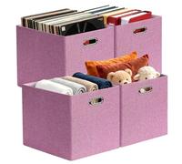 Posprica 3X Thicker Collapsible Storage Bins,13×15x13 Foldable Storage Cube Boxes Fabric Drawer for Closet Shelf Cabinet Bookcase, set of 4 (Pink)