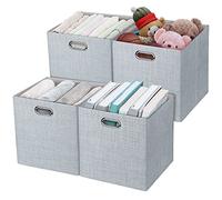 Posprica 3X Thicker Fabric Storage Cubes 13 inch Collapsible Storage Bins for Organization, Cubby Storage Baskets for Organizing Shelf Cabinet Bookcase Boxes, Set of 4, Sliver Grey
