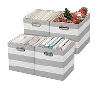 Posprica 3X Thicker Storage Bins Storage Cubes,11×11 Collapsible Storage Boxes Containers Organizer Baskets for Nursery,Office,Closet,Shelf - 4pcs, Grey-white Striped