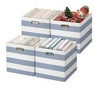 Posprica Collapsible Storage Bins,13×13 Fabric Storage Cubes Basket Containers Drawers for Nurseries,Offices,Closets (Set of 4, Blue-white Striped)