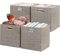 Posprica Collapsible Storage Cubes, Open Storage Boxes, Heavy Duty Fabric Containers,for Shelf,Drawers,Cabinet, Closet - 28×28cm (Set of 4, Coffee)
