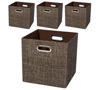 Posprica Foldable Burlap Storage Bin Organizer Basket for Bedroom, Closet, Toys, Laundry (4, Brown)
