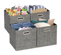 Posprica Storage Basket Bins,13×13 Foldable Storage Boxes Containers for Closet Organizer Shelf Cabinet Bookcase,Thick Fabric Drawer with Shimmer,4pcs,Brown