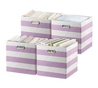 Posprica Storage Baskets Storage Cubes 33 x 33 cm Foldable Storage Boxes Containers Organization Baskets for Nursery, Office, Wardrobe and Shelf, 4 Pieces, Purple and White Stripes