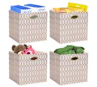 Posprica Storage Bins, Storage Cubes,13×13 Fabric Drawers Organizer Basket Boxes Containers (13×13×13/4pcs, Cream/gold geometry Pattern)