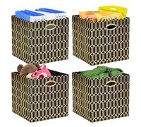 Posprica Storage Bins, Storage Cubes,13×13 Fabric Drawers Organizer Basket Boxes Containers (13×13×13/4pcs, Black/gold geometry Pattern)