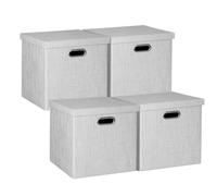 Posprica Storage Bins with Lids,13×13×13 Foldable Storage Cube Baskets Boxes Fabric Drawers for Closet Shelf Cabinet Bookcase,Set o f 4,Sliver grey
