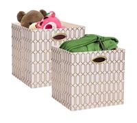 Posprica Storage Boxes, Foldable Fabric Storage Cubes Baskets, 33×33×33cm, Set of 2,Cream