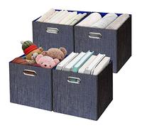 Posprica Storage Boxes, Foldable Organiser Cube Basket Bin, Thick and Heavy Duty (28×28×28cm/4pcs, Navy)