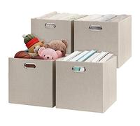 Posprica Storage Boxes, Foldable Organiser Cube Basket Bin, Thick and Heavy Duty (33×33×33cm/4pcs, Beige)