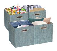 Posprica Storage Boxes, Foldable Organiser Cube Basket Bin, Thick and Heavy Duty (33×33×33cm/4pcs, Teal)