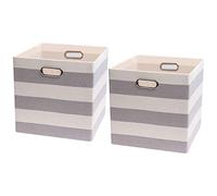 Posprica Storage Cubes,13×13 Collapsible Storage Baskets Bins Fabric Drawers - 2pcs, Grey-white Striped